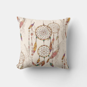 Bohemian dream catcher with beads and feathers, se throw pillow