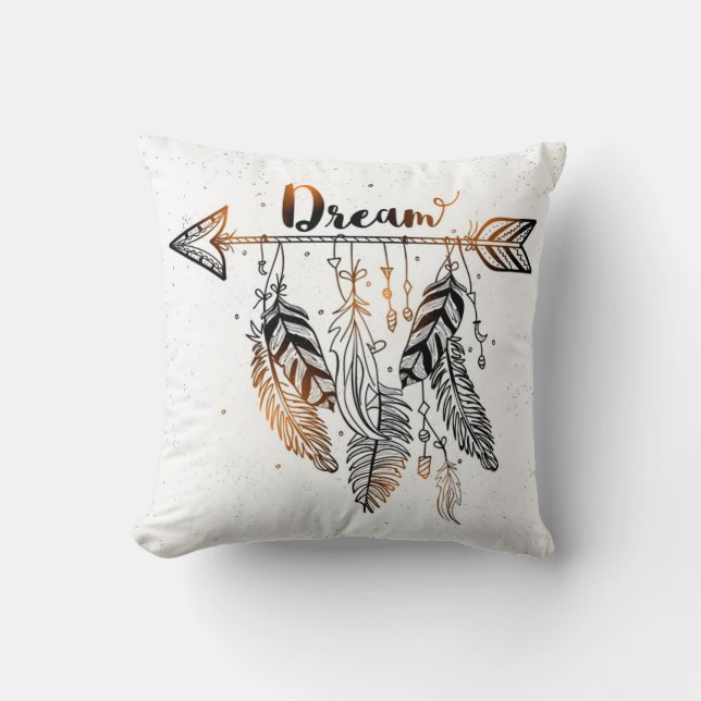 Bohemian Dream Feathers Throw Pillow (Front)