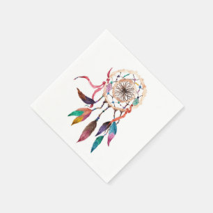 Bohemian Dreamcatcher in Vibrant Watercolor Paint Napkin