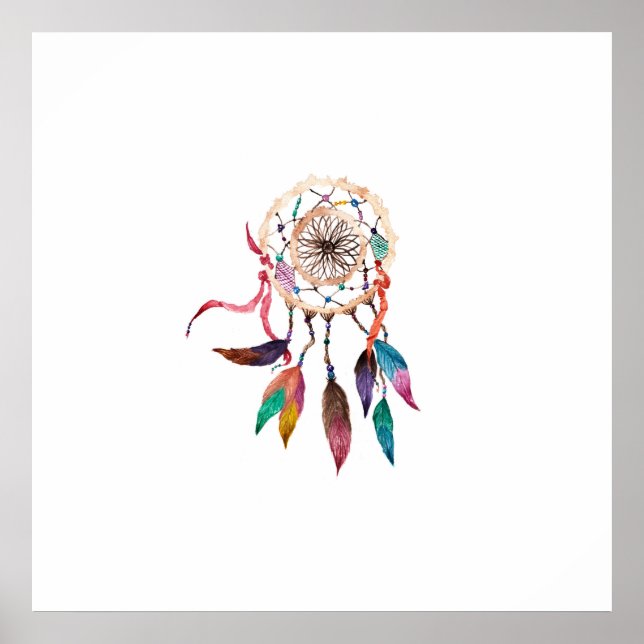 Bohemian Dreamcatcher in Vibrant Watercolor Paint Poster (Front)