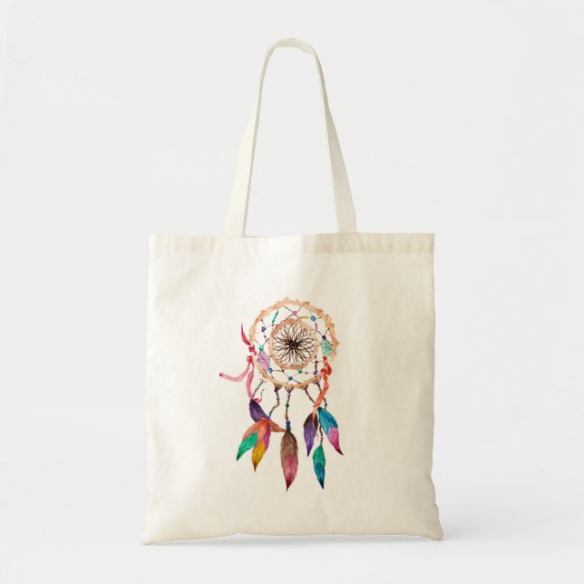Bohemian Dreamcatcher in Vibrant Watercolor Paint Tote Bag (Front)