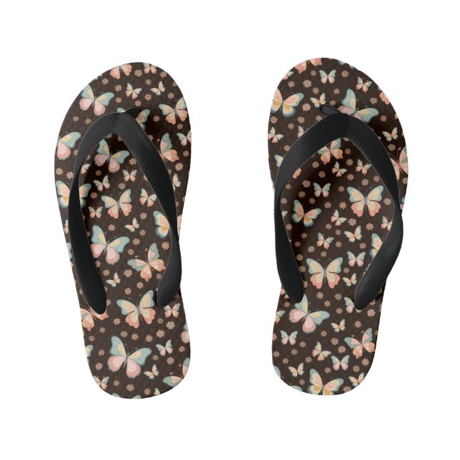 Bohemian dreams of butterflies and flowers on. kid's flip flops (Footbed)