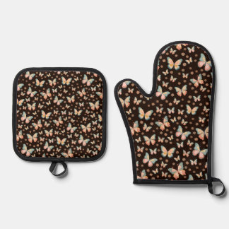 Bohemian dreams of butterflies and flowers on. oven mitt & pot holder set