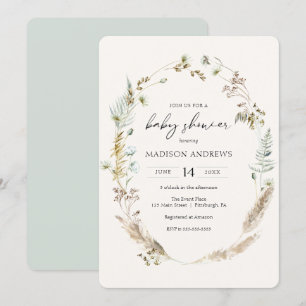 Bohemian Dried Bouquet Blue Baby Shower Invitation