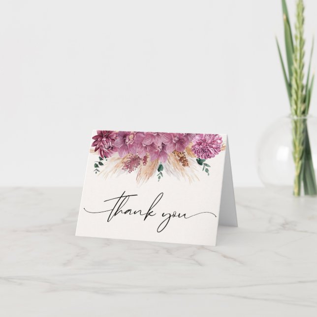 Bohemian Dried Bouquet Pampas Grass Thank You Note Card (Front)