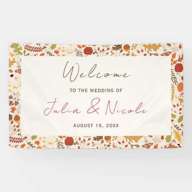 Bohemian Dried Rustic Floral Autumn Falls Wedding Banner (Horizontal)