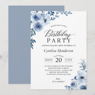 Bohemian Dusty Blue Floral Birthday Party Invitation