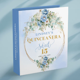 Bohemian dusty blue floral gold 15th Birthday Ring Binder