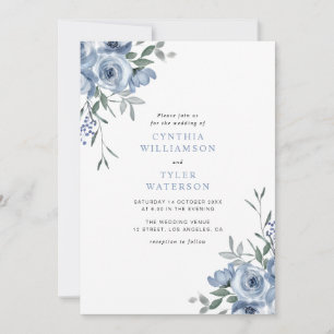 bohemian dusty blue floral wedding invitation