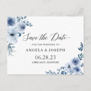 Bohemian Dusty Blue Floral Wedding Save the Date Invitation Postcard