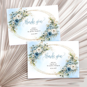 Bohemian Dusty Blue Gold Wedding thank you card