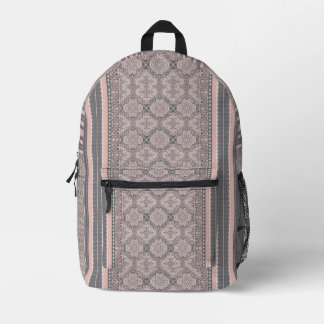 Bohemian Dusty Pink and Charcoal Grey Lace Damask  Printed Backpack
