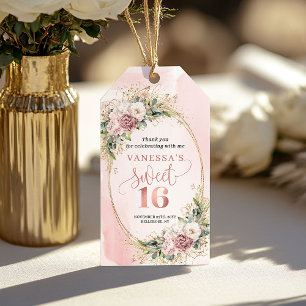 Bohemian Dusty Pink Flowers Sweet 16 Thank You Tag