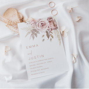 Bohemian Dusty Rose Blush Floral Wedding Invitation