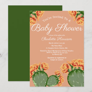 Bohemian Elegant Cactus Flowers Baby Shower Invitation