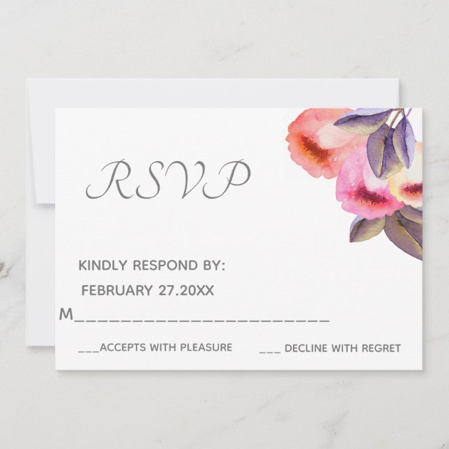 Bohemian elegant modern watercolor tulips  RSPV Invitation (Front)