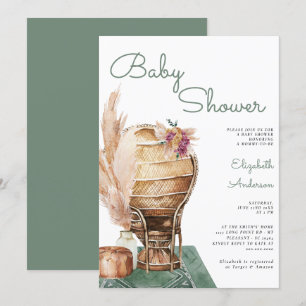 Bohemian Eucalyptus Green Pampas Boho Baby Shower Invitation
