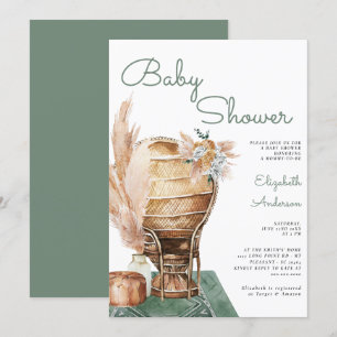 Bohemian Eucalyptus Green Pampas Boho Baby Shower  Invitation