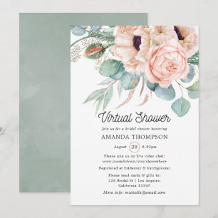 Bohemian Eucalyptus Pink Poppy Virtual Shower Invitation
