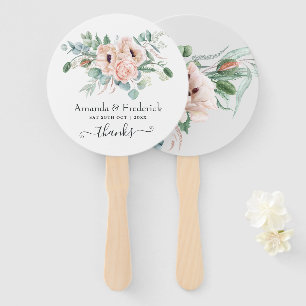 Bohemian Eucalyptus Pink Poppy Wedding Hand Fan