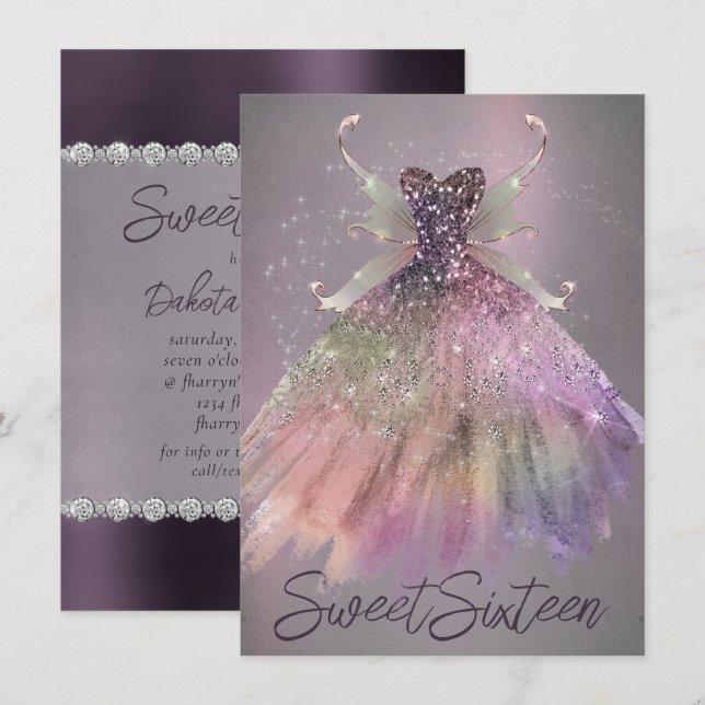Bohemian Fairy Ball Gown | Muted Ombre Wine Sheen Invitation (Front/Back)