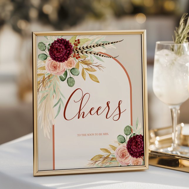 Bohemian Fall Floral Wedding Bar Cheers Table Sign (Creator Uploaded)