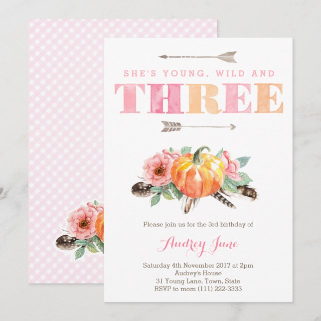 Bohemian Fall Girl 3rd Birthday Party Invitation (Front/Back)