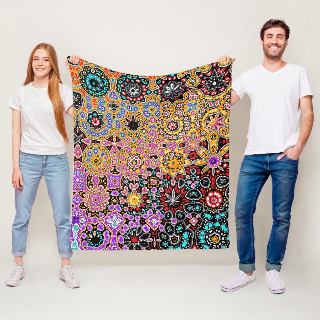 Bohemian Fantasy Boho Klimt Jewel Pattern Fleece Blanket (In Situ)