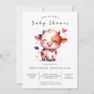 Bohemian Farm Calf Cow Baby Shower  Invitation