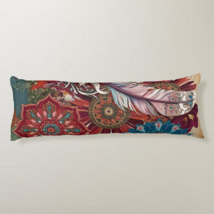 Bohemian Feathered Mandala Dreamscape Body Pillow