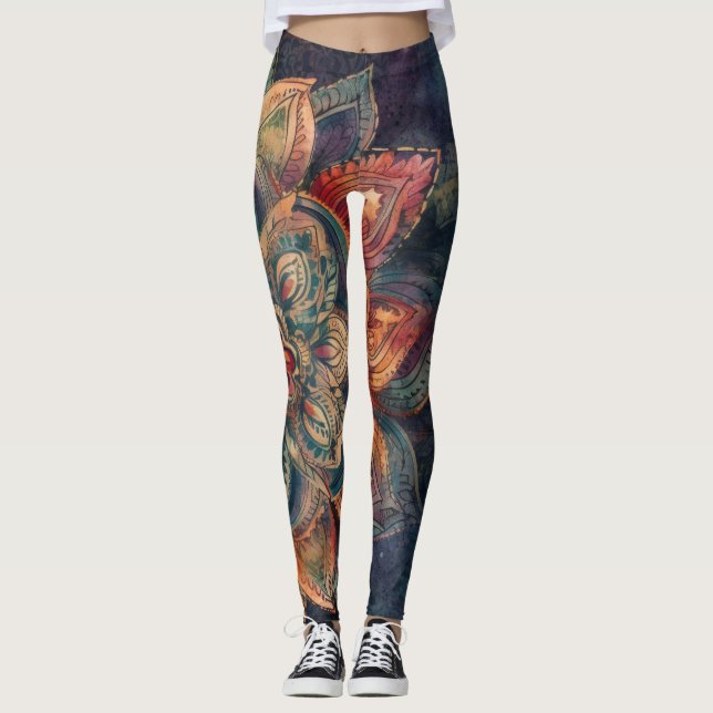 Bohemian Feathers and Flowers Leggings (Front)