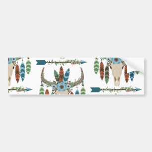 Bohemian Feathers Dreamcatcher Blue Antler  Arrow Bumper Sticker