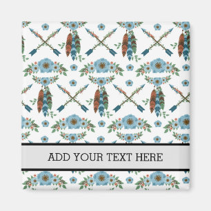 Bohemian Feathers Dreamcatcher Blue Flowers Arrows Magnet