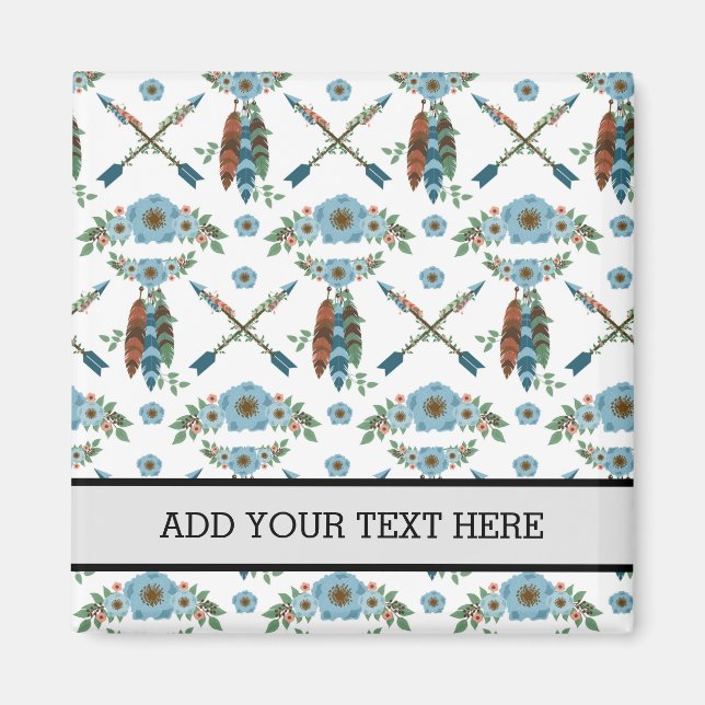 Bohemian Feathers Dreamcatcher Blue Flowers Arrows Magnet (Front)