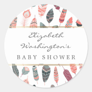 Bohemian Feathers Pattern Baby Shower Classic Round Sticker