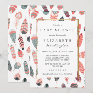 Bohemian Feathers Pattern Baby Shower Invitation