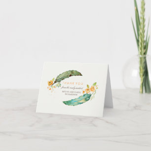 Bohemian Feathers Tribal Teal Wedding Thank You