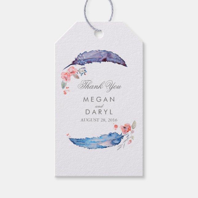 Bohemian Feathers Wedding Gift Tags (Front)