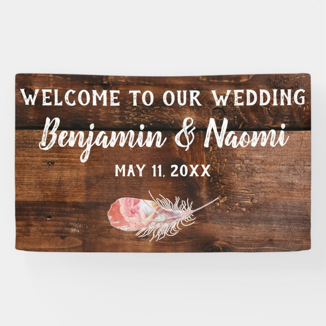 Bohemian Feathers Wedding Welcome Banner (Horizontal)