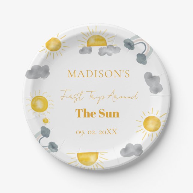 Bohemian First Trip Around The Sun 1st  Birthday  Paper Plate (Front)