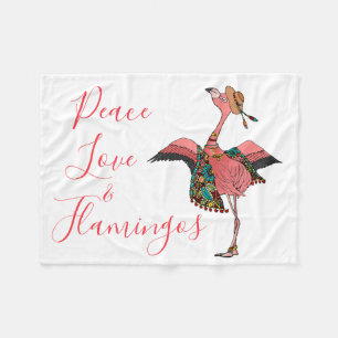 Bohemian Flamingo: Peace Love & Flamingos Fleece Blanket