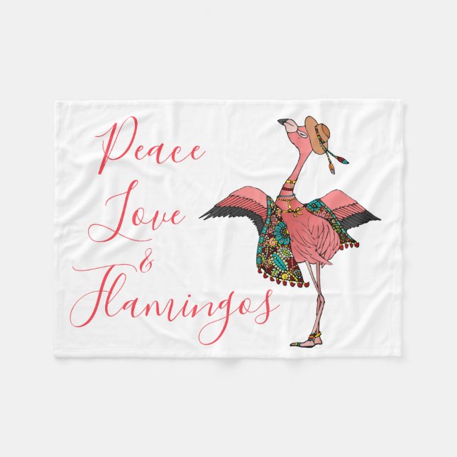 Bohemian Flamingo: Peace Love & Flamingos Fleece Blanket (Front (Horizontal))