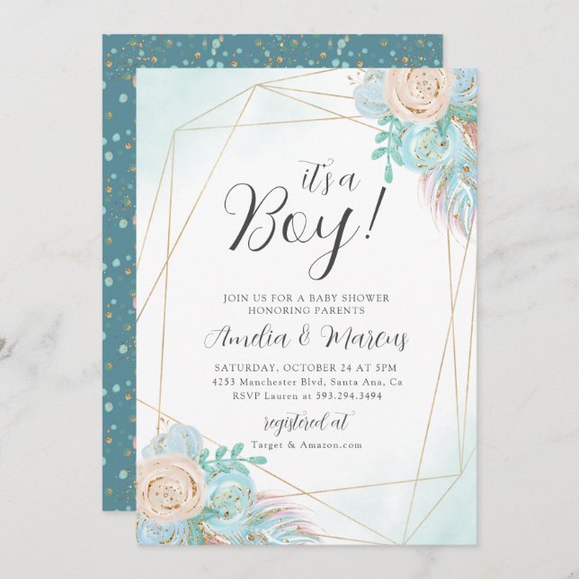 Bohemian Floral Baby Shower Invitation (Front/Back)