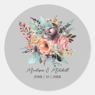 Bohemian Floral Bouquet Watercolor Classic Round Sticker