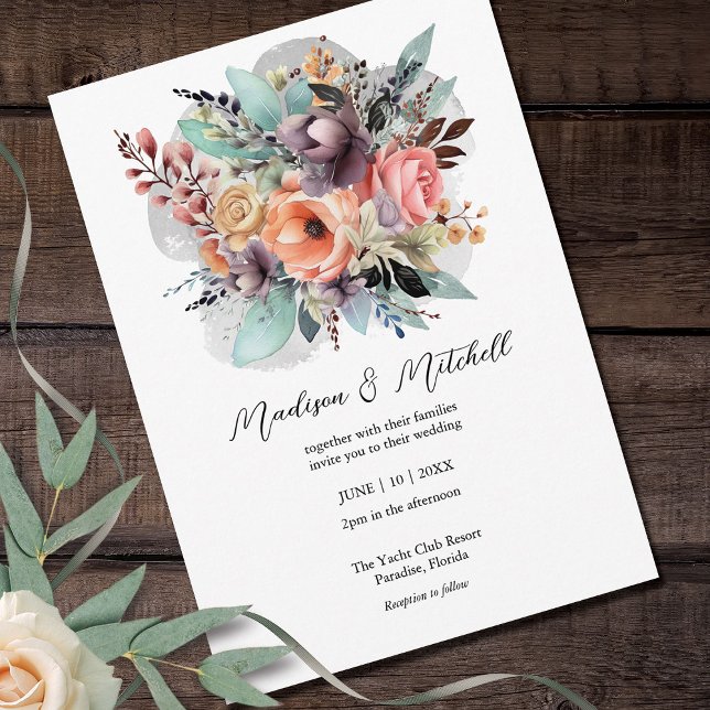 Bohemian Floral Bouquet Watercolor Invitation (Creator Uploaded)