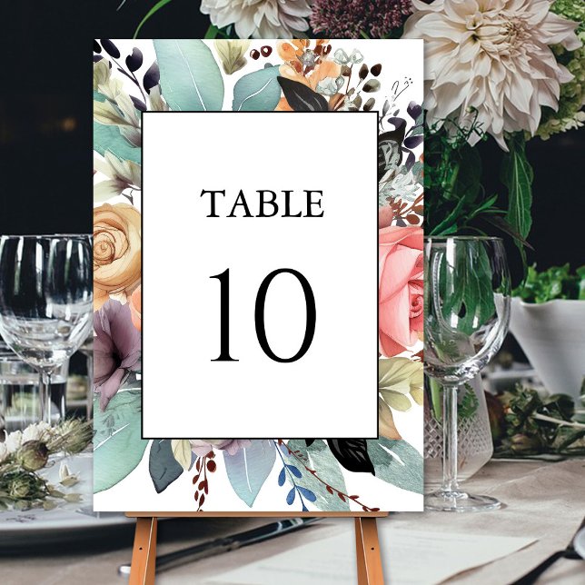 Bohemian Floral Bouquet Watercolor Table Number (Creator Uploaded)