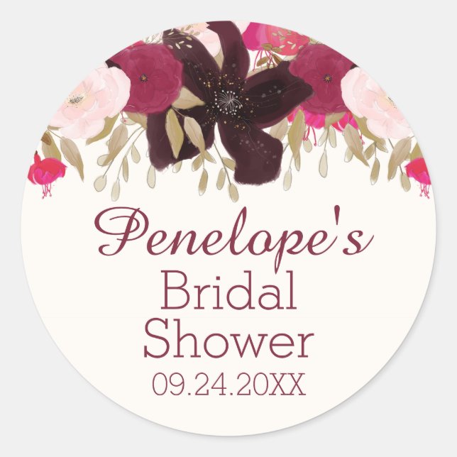 Bohemian Floral Bridal Shower Favour Label Sticker (Front)