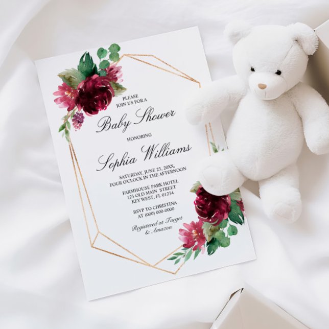 Bohemian Floral Burgundy Baby Shower Invitation (Creator Uploaded)