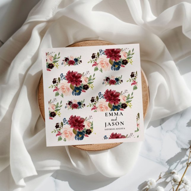 Bohemian Floral Burgundy Blush Wedding Napkins (Creator Uploaded)