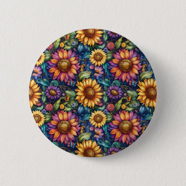Bohemian Floral Dreamscape Vibrant Pattern 2 Inch Round Button (Front)